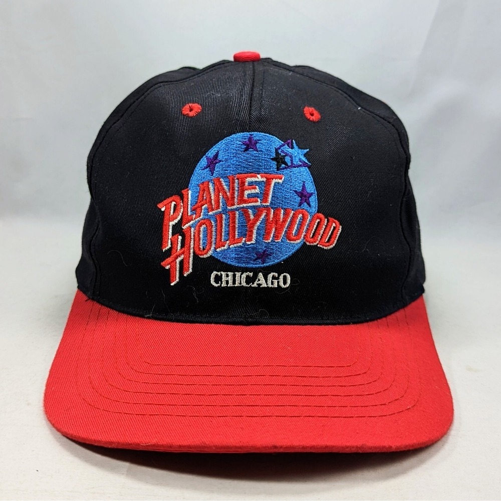 Vintage‎ 90s Planet Hollywood Chicago Embroidered Logo Snapback Hat Black
